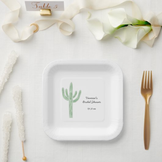 Sage Green Saguaro Cactus Bridal Shower ペーパープレート (ウェディング)