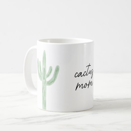 Sage Green Saguaro Cactus Mom Watercolor コーヒーマグカップ (正面左)