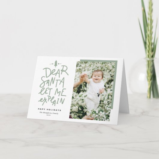 Sage Green Santa親愛 Let Me Explainベビー写真 シーズンカード (正面)