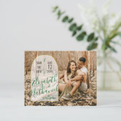 Sage Green Save the Dateカスタム Arch Photo Script ポストカード (スタンド正面)
