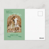 Sage Green Save the Dateカスタム Arch Photo Script ポストカード (裏面)