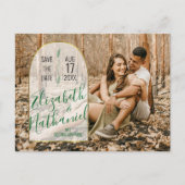 Sage Green Save the Dateカスタム Arch Photo Script ポストカード (正面)