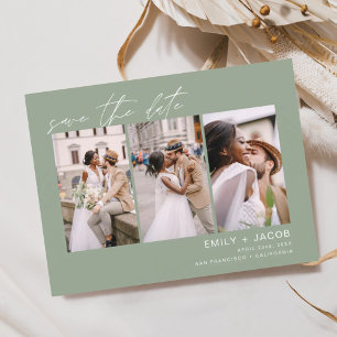 Sage Green Save the Date 3 Photo エレガントポストカード ポストカード