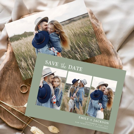 Sage Green Save the Date 4 Photo Simple セーブザデート