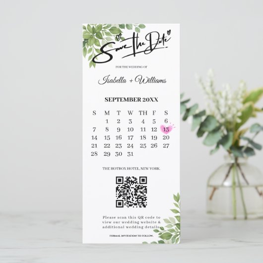Sage Green Save The Date Photo Strip QR 結婚's (スタンド正面)