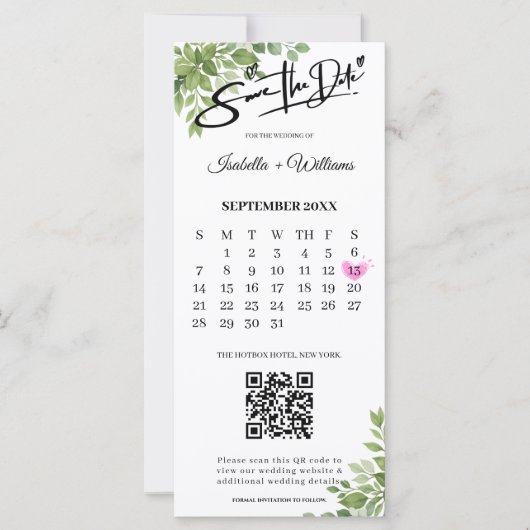 Sage Green Save The Date Photo Strip QR 結婚's (正面)