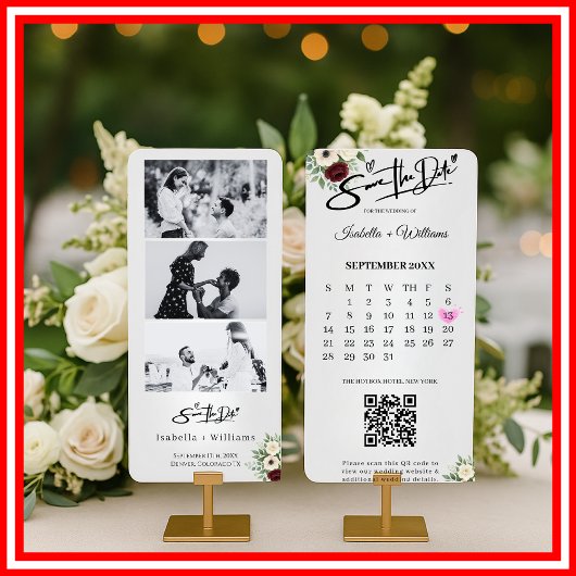 Sage Green Save The Date Photo Strip QR 結婚's