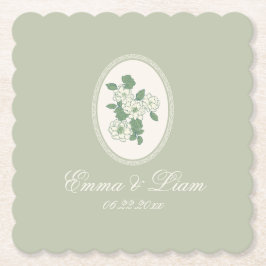 Sage Green Scalloped Wedding Paper Coasters ペーパーコースター