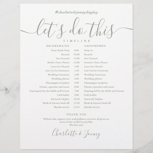 Sage Green Scriptのスケジ結婚ュールタイムライン (正面)