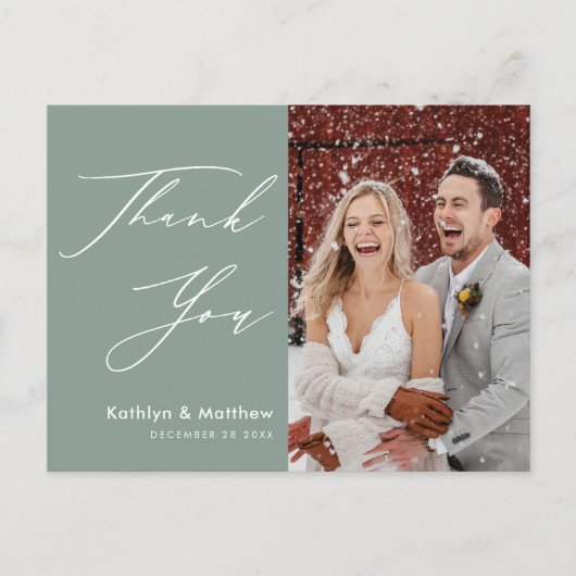 Sage Green Scriptエレガントのモダン結婚あり ポストカード (正面)