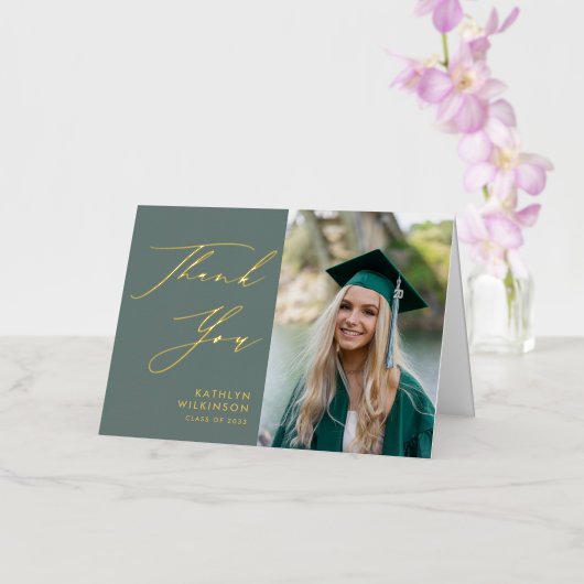 Sage Green Scriptエレガント卒業ありがとう 箔グリーティングカード (蘭)