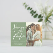 Sage Green Scriptカップル写真救写真 案内ポストカード (スタンド正面)