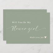 Sage Green Scriptフラワーガール提案カード 招待状 (正面/裏面)