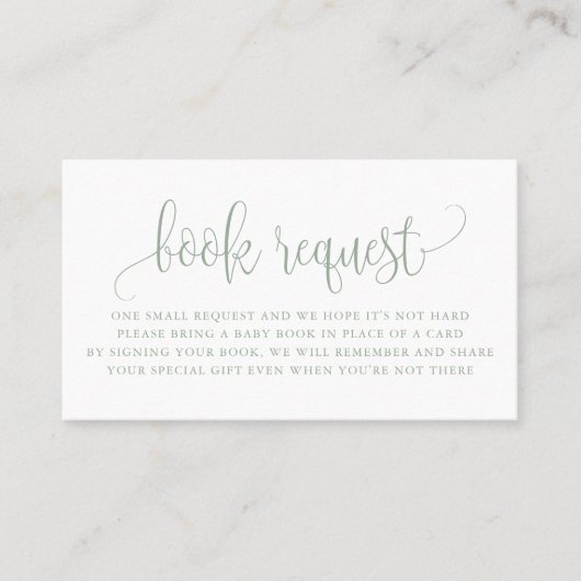 Sage Green Scriptベビーかわいらしシャワー予約リクエスト 名刺 (正面)