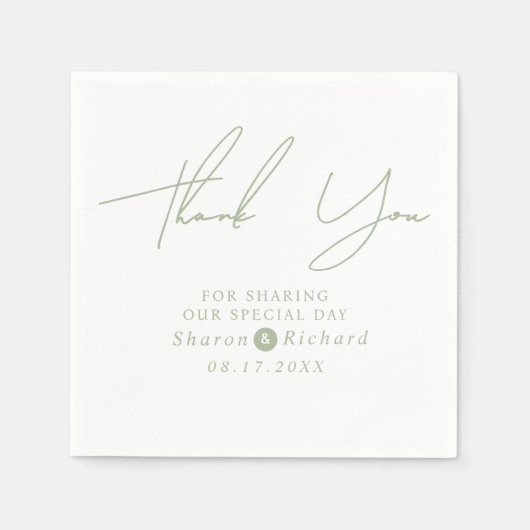 Sage green script書道ありがとう結婚さん スタンダードカクテルナプキン (正面)