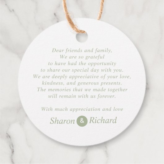 Sage green script書道ありがとう結婚さん フェイバータグ (裏面)