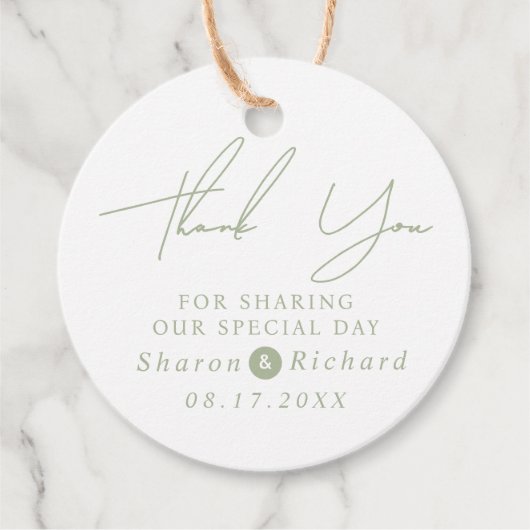 Sage green script書道ありがとう結婚さん フェイバータグ (正面)