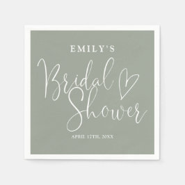 Sage Green Script書道ブライダルシャワー スタンダードカクテルナプキン