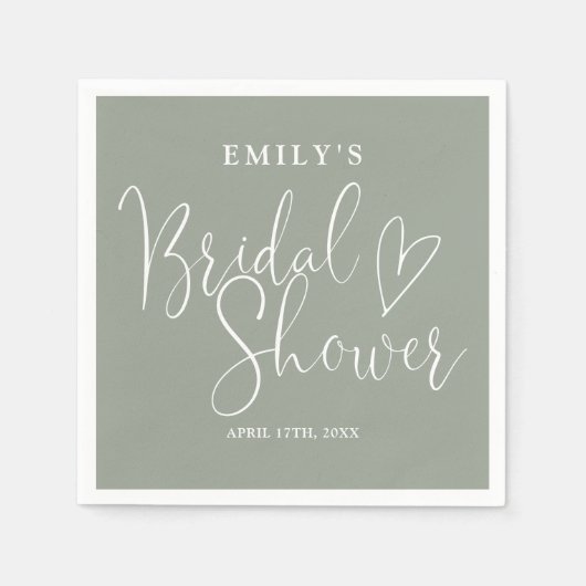 Sage Green Script書道ブライダルシャワー スタンダードカクテルナプキン (正面)