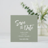Sage Green Script カジュアル Photo save the date 招待状 (スタンド正面)