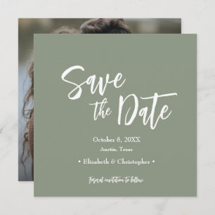 Sage Green Script カジュアル Photo save the date 招待状