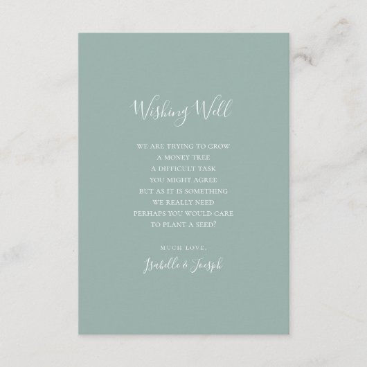 Sage Green Script 結婚's Wishing Well Card エンクロージャーカード (正面)