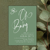 Sage Green Script Baby Shower 招待状
