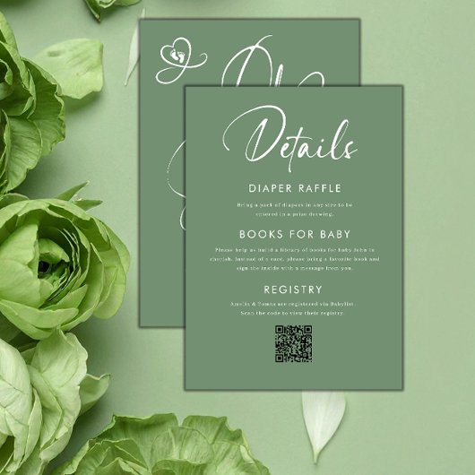 Sage Green Script Baby Shower 招待状