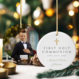 Sage Green Script Boy First Communion写真 セラミックオーナメント