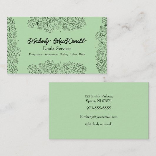 Sage Green script doula services 名刺 (正面/裏面)