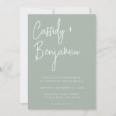 Sage Green Script Minimalistのモダン結婚略 招待状 (正面)