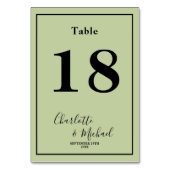 Sage Green Script Minimalist Wedding テーブルナンバー (裏面)