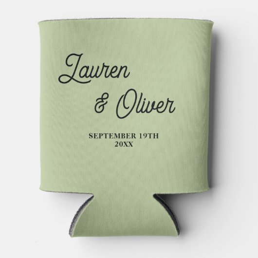Sage Green Script Minimalist Wedding 缶クーラー (正面)