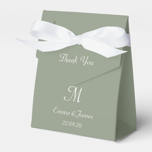 Sage Green Script Monogram結婚's Thank You フェイバーボックス (正面サイド)