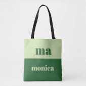 Sage green script monogram initial Tote トートバッグ (正面)