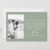 Sage Green Script Photoの結婚サンキューカード サンキューカード (裏面)