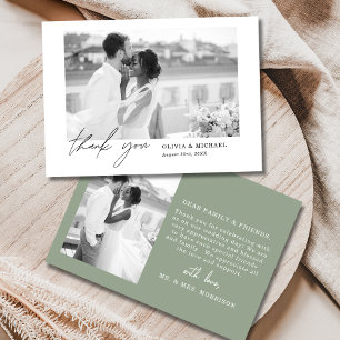 Sage Green Script Photoの結婚サンキューカード サンキューカード