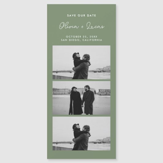 Sage Green Script Photo Strip Magnetic Wedding (正面)