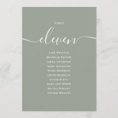 Sage Green Script Table Number 11 Seating Chart 招待状 (裏面)