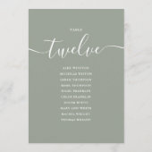 Sage Green Script Table Number 12 Seating Chart 招待状 (裏面)