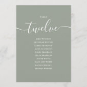 Sage Green Script Table Number 12 Seating Chart 招待状 (正面)
