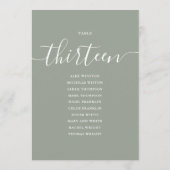 Sage Green Script Table Number 13 Seating Chart 招待状 (裏面)