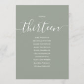 Sage Green Script Table Number 13 Seating Chart 招待状 (正面)