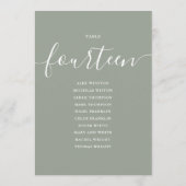 Sage Green Script Table Number 14 Seating Chart 招待状 (裏面)