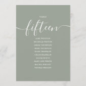 Sage Green Script Table Number 15 Seating Chart 招待状 (裏面)