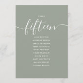 Sage Green Script Table Number 15 Seating Chart 招待状 (正面)