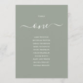 Sage Green Script Table Number 1 Seating Chart 招待状 (裏面)