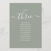 Sage Green Script Table Number 3 Seating Chart 招待状 (裏面)