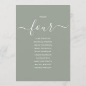 Sage Green Script Table Number 4 Seating Chart 招待状 (裏面)