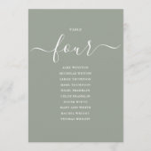 Sage Green Script Table Number 4 Seating Chart 招待状 (正面)